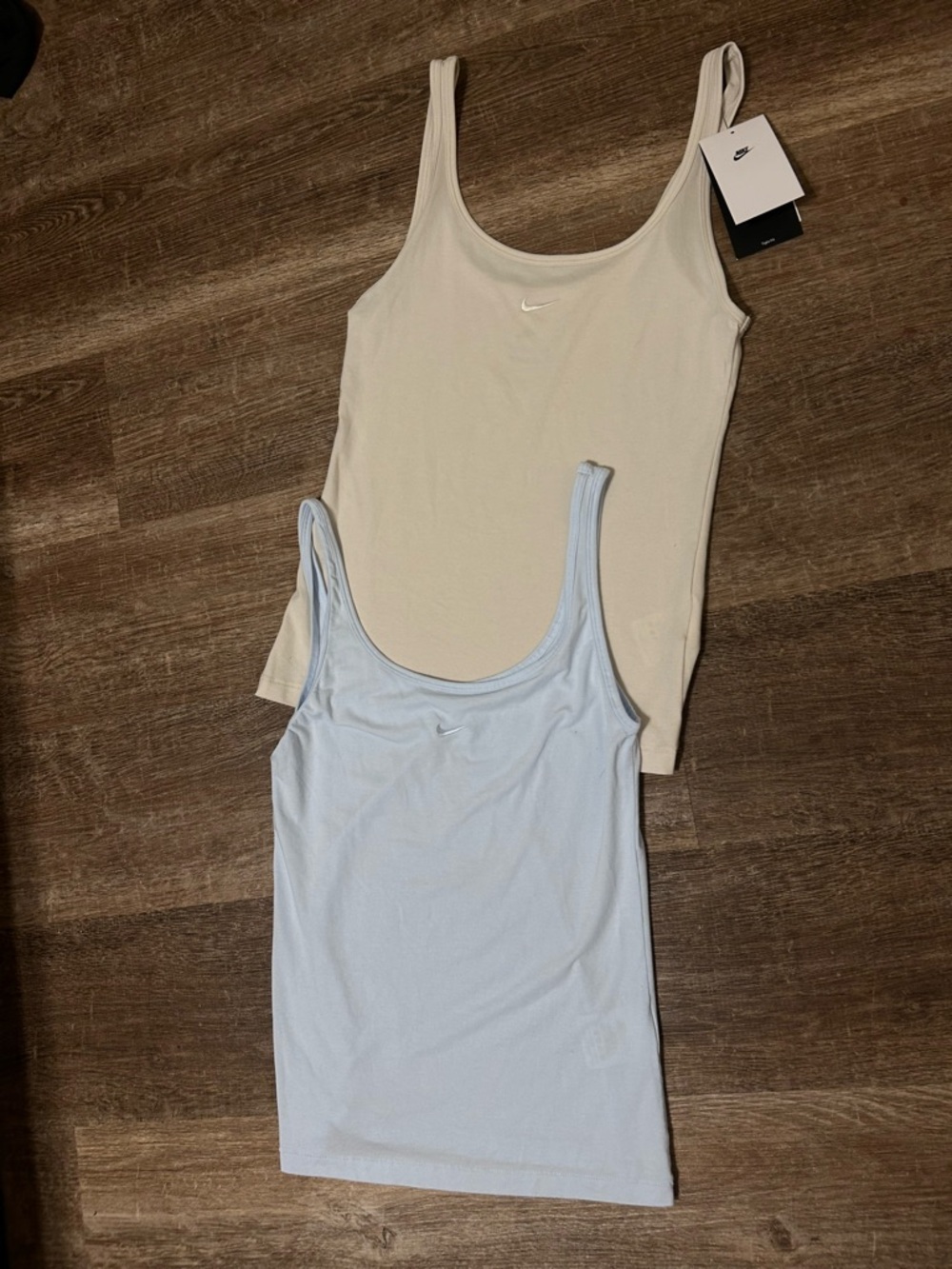 Nike Scoop Neck Tank Tops - Cream & Light Blue Duo